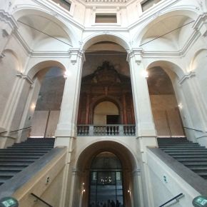 The imposing staircases of the Palazzo della Pilotta leading to the main entrance of the Teatro Farnese