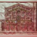 Depiction of the fa&ccedil;ade of Parma Cathedral. Watercolour engraving.