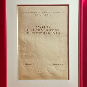 Title page of the drawings for the reconstruction of the Farnese Theatre proposed in 1951