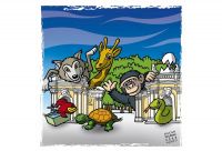 Il Bioparco di Roma. Disegno a colori per rubrica Gazzetta dei Piccoli della Gazzetta di Parma