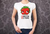 Proposta grafica con lettering maglietta con pomodoro Miss Riccia di Parma