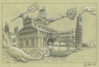 Bozzetto studio disegno Piazza dei Miracoli - Opera di Oscar Salerni per nave Costa Toscana